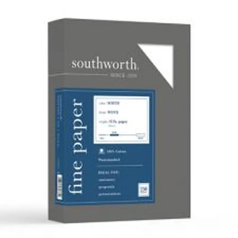 Southworth 100% Cotton Business Paper, 95 Bright, 32 lb Bond Weight, 8.5 x 11, White, 250/Pack
