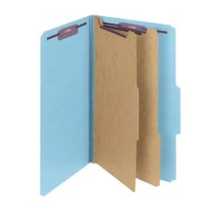 Smead Classification Folders, Top-Tab With SafeSHIELD Coated Fasteners, 2" Expansion, Legal Size, 50% Recycled, Blue, Box Of 10