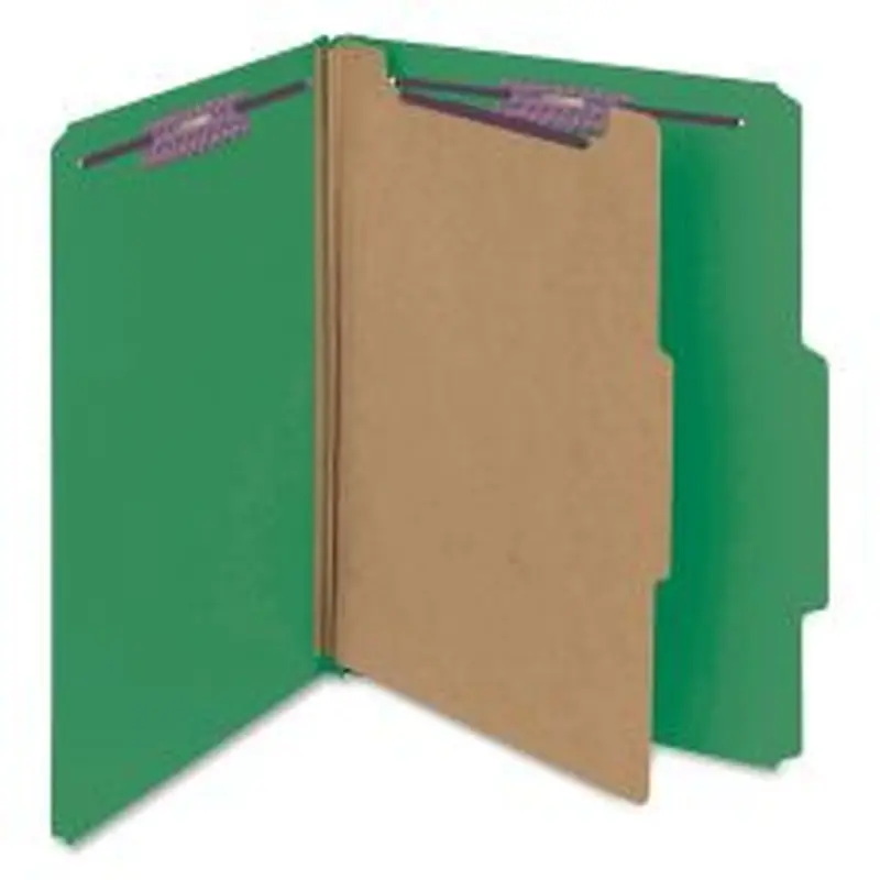 Smead Classification Folders, With SafeSHIELD Coated Fasteners, 1 Divider, 2" Expansion, Letter Size, 100% Recycled, Green, Box Of 10