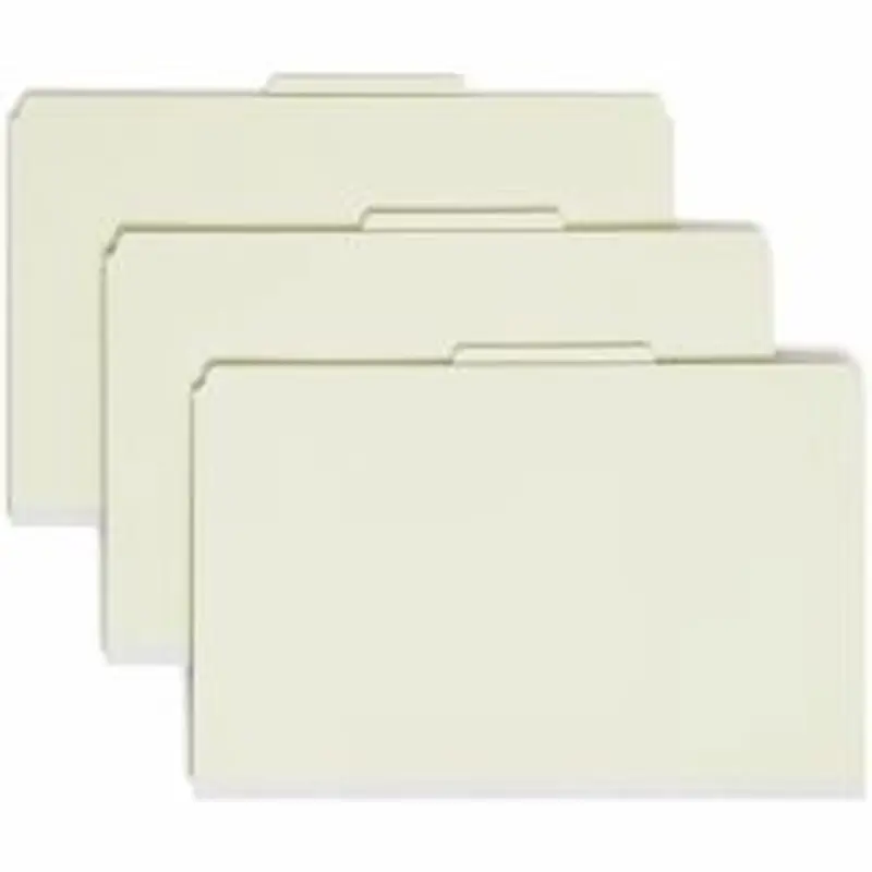 Smead Classification Folders, With SafeSHIELD Coated Fasteners, 3 Dividers, 3" Expansion, Legal Size, 60% Recycled, Gray/Green, Box Of 10