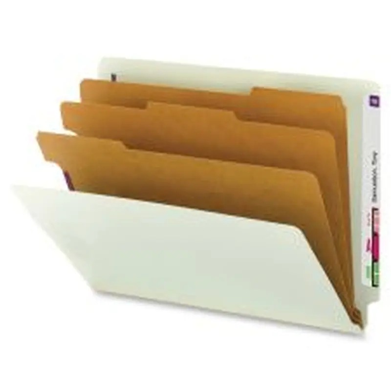 Smead End-Tab 3-Divider Classification Folders, 8 1/2" x 11", 3 Divider, 3 Partition, 60% Recycled, Gray/Green, Pack Of 10