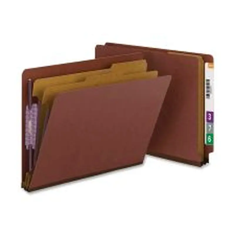 Smead Full End-Tab Classification Folder With SafeSHIELD Fastener, 2" Expansion, 1 Divider, 8 1/2" x 11", Letter, 60% Recycled, Red, Box of 10