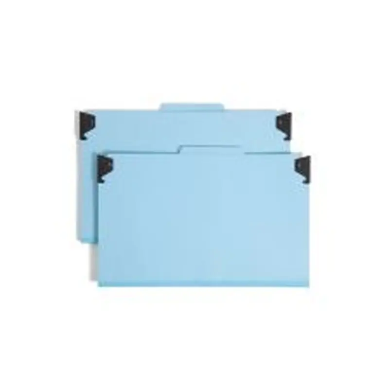 Smead Hanging Pressboard Classification Folder With SafeSHIELD Coated Paper Fastener, 2 Dividers, Legal Size, 50% Recycled, Blue