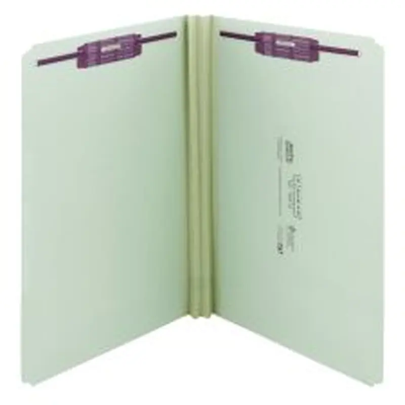 Smead Pressboard Fastener Folders With SafeSHIELD Coated Fasteners, 2" Expansion, Legal Size, Gray/Green, Box Of 25