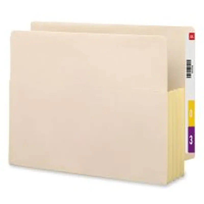 Smead Tyvek-Lined Gusset End-Tab File Pockets, Letter Size, 3 1/2" Expansion, Manila, Box Of 10