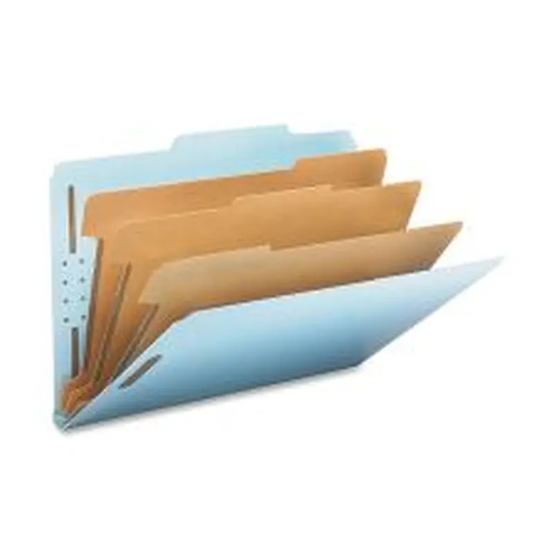 Smead Classification Folders, Top-Tab With SafeSHIELD Coated Fasteners, 3 Dividers, 3" Expansion, Legal Size, 50% Recycled, Blue, Box Of 10