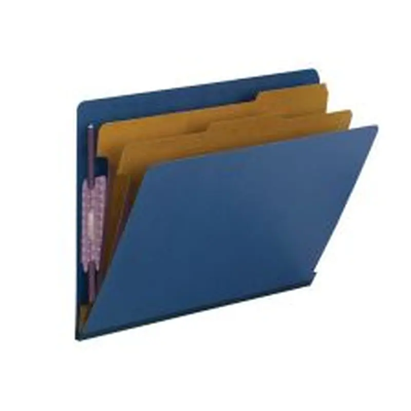 Smead End-Tab Classification Folders, 2" Expansion, 2 Dividers, 8 1/2" x 11", Letter, Dark Blue, Box of 10