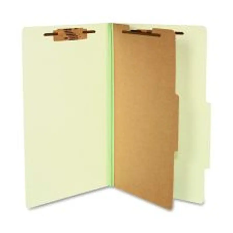 ACCO Durable Pressboard Classification Folders, Legal Size, 2" Expansion, 1 Partition, 60% Recycled, Leaf Green, Box Of 10