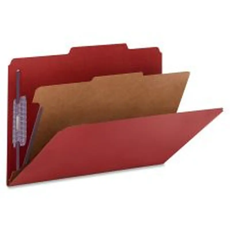 Smead Classification Folders, Presentation With SafeSHIELD Fasteners, 1 Divider, 2" Expansion, Legal Size, 50% Recycled, Bright Red, Box Of 10