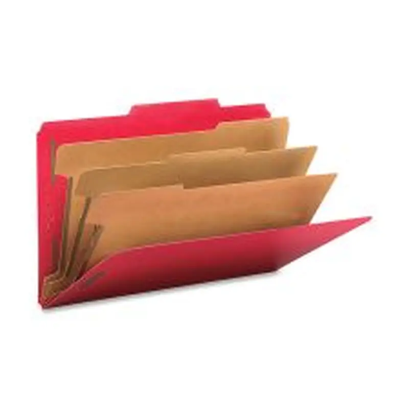 Smead Classification Folders, Top-Tab With SafeSHIELD Coated Fasteners, 3 Dividers, 3" Expansion, Legal Size, 50% Recycled, Bright Red, Box Of 10