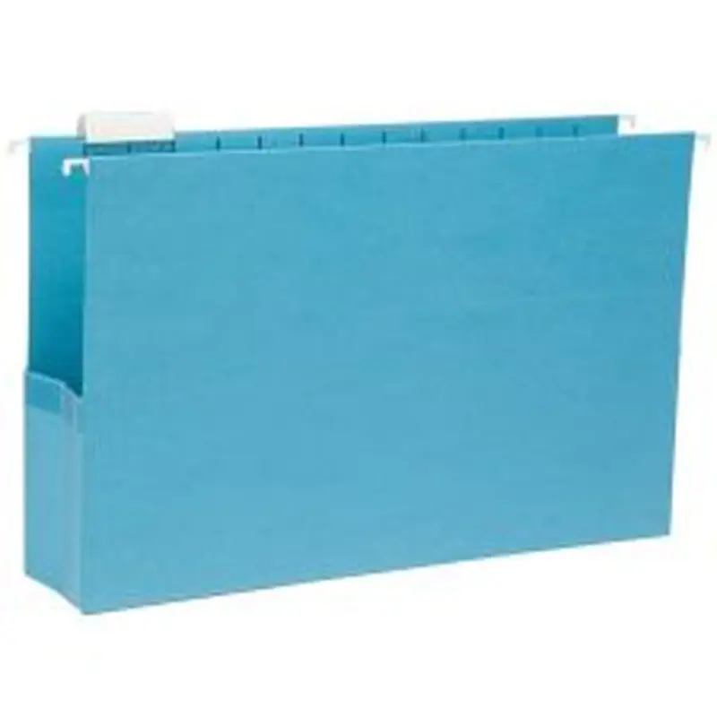Smead Hanging File Pocket With Tab, 3" Expansion, 1/5-Cut Adjustable Tab, Legal Size, Sky Blue, Box of 25