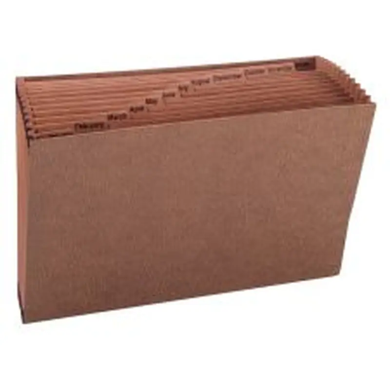 Smead TUFF Expanding File With Open Top, 12 Pockets, Monthly, 15" x 10", Legal Size, 30% Recycled, Brown