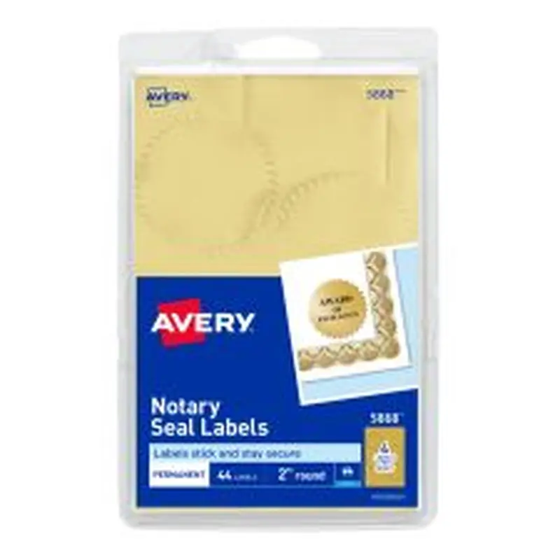 Avery Printable Notary Seal Labels For Inkjet Printers, 5868, Burst, 2" Diameter, Gold, Pack Of 44 Certificate Seals