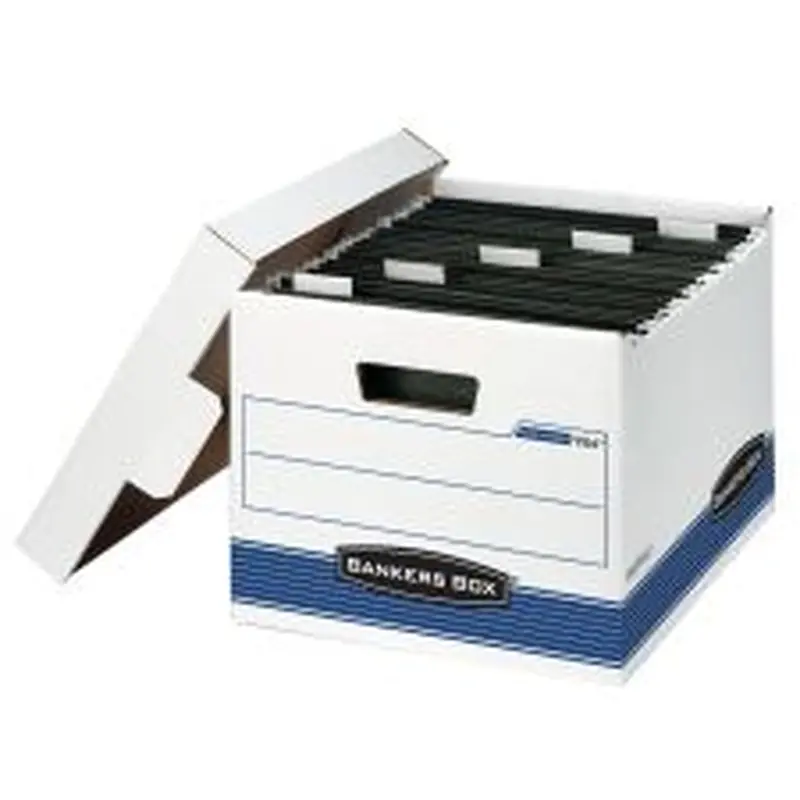 Bankers Box Hang'N'Stor Medium-Duty Storage Boxes, Letter Size, 15" x 12 1/4" x 9 3/4", White/Blue, Case Of 4 - 784