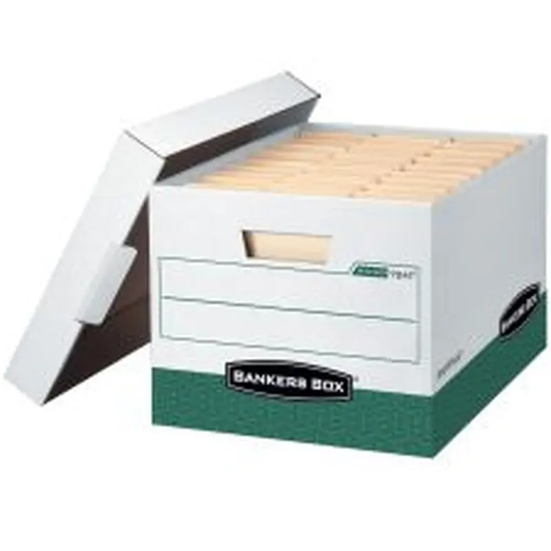 Bankers Box R Kive Heavy-Duty Storage Boxes, Letter/Legal Size, 15" x 12" x 10", White/Green, Case Of 12 - 07241
