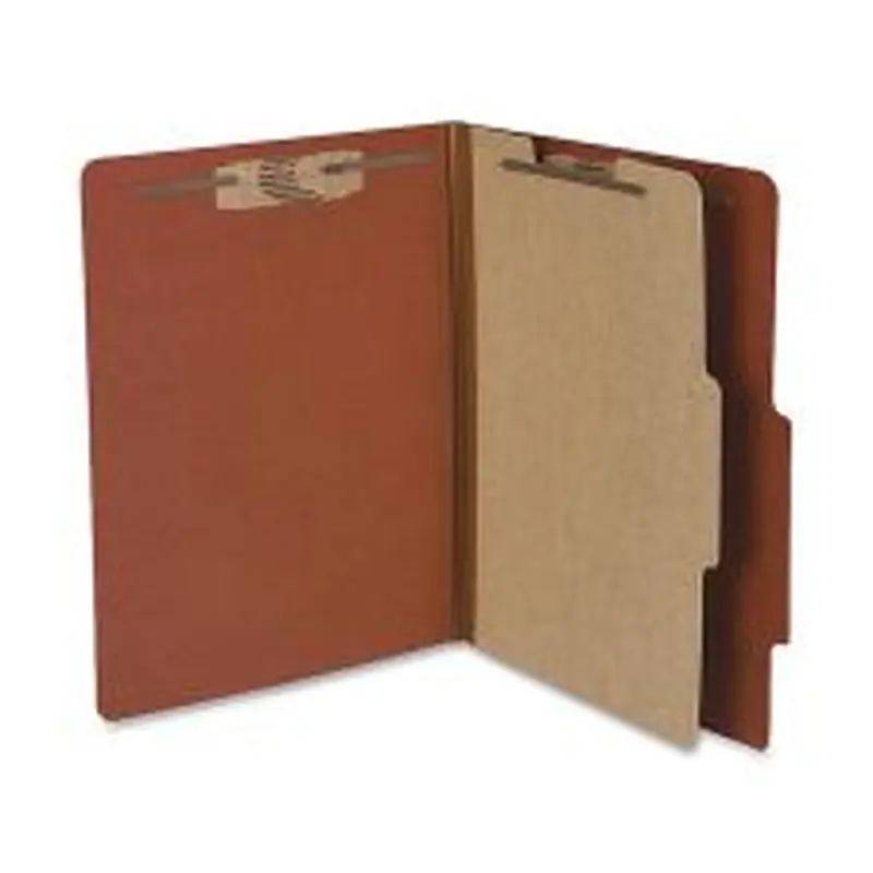 ACCO Durable Pressboard Classification Folders, Letter Size, 2" Expansion, 1 Partition, 60% Recycled, Earth Red, Box Of 10
