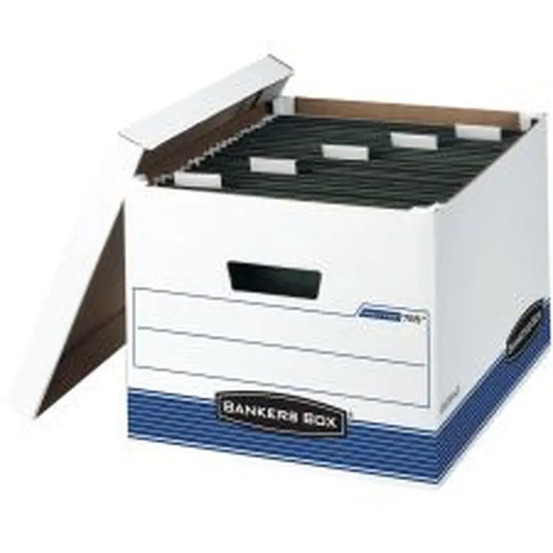 Bankers Box Hang'N'Stor Medium-Duty Storage Boxes, 15 1/2" x 12" x 10", Letter/Legal Size, White/Blue, Case Of 4 - 785