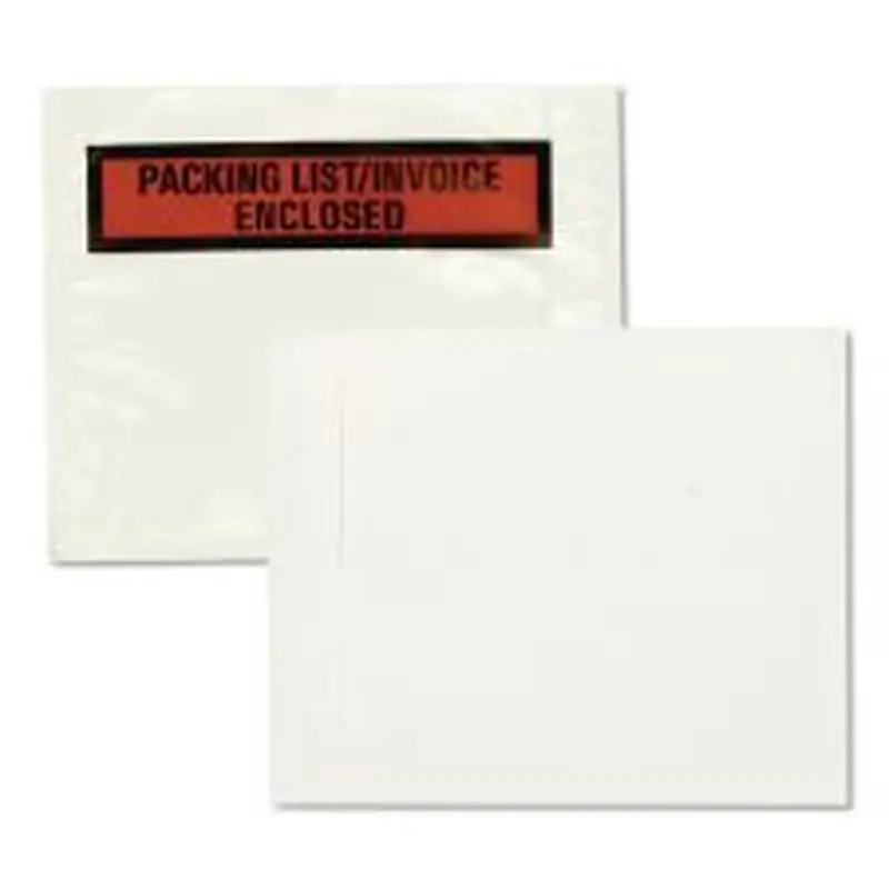 Quality Park Self-Adhesive Packing List Envelope, Top-Print Front: Packing List/Invoice Enclosed, 4.5 x 5.5, Clear/Orange, 100/Box