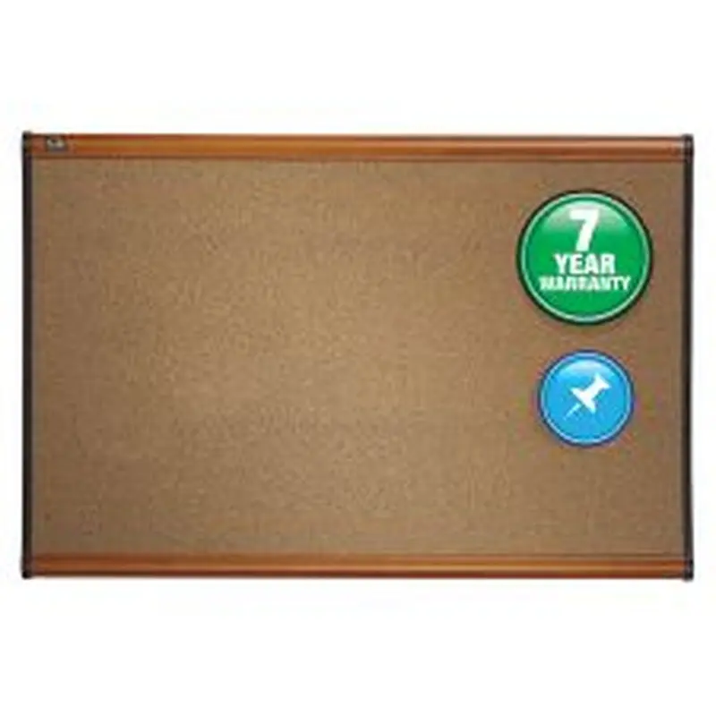 Quartet Select Prestige Color Cork Bulletin Board, 48" x 36", Aluminum Frame With Light Cherry Finish