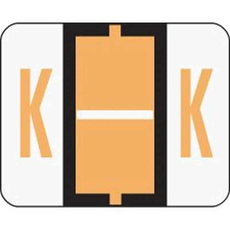 Smead BCCR Bar-Style Permanent Alphabetical Labels, K, Light Orange, Roll Of 500