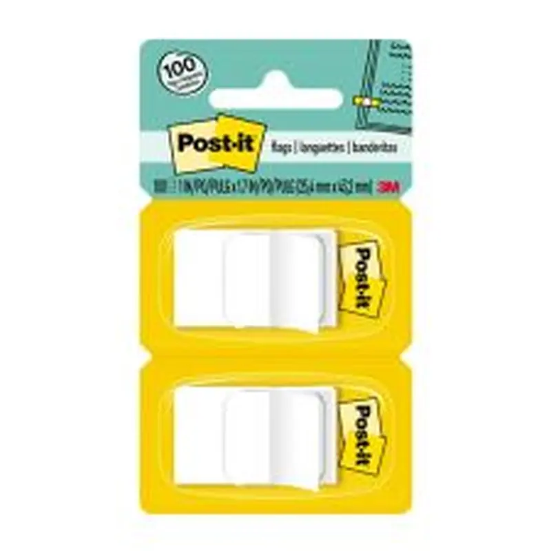 Post-it Flags, 1" x 1 -11/16", White, 50 Flags Per Pad, Pack Of 2 Pads