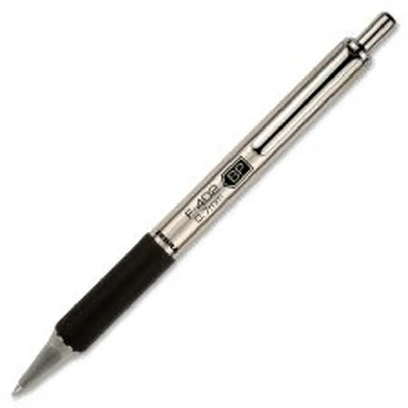 Zebra F-402 Ballpoint Pen, Retractable, Fine 0.7 mm, Black Ink, Stainless Steel/Black Barrel