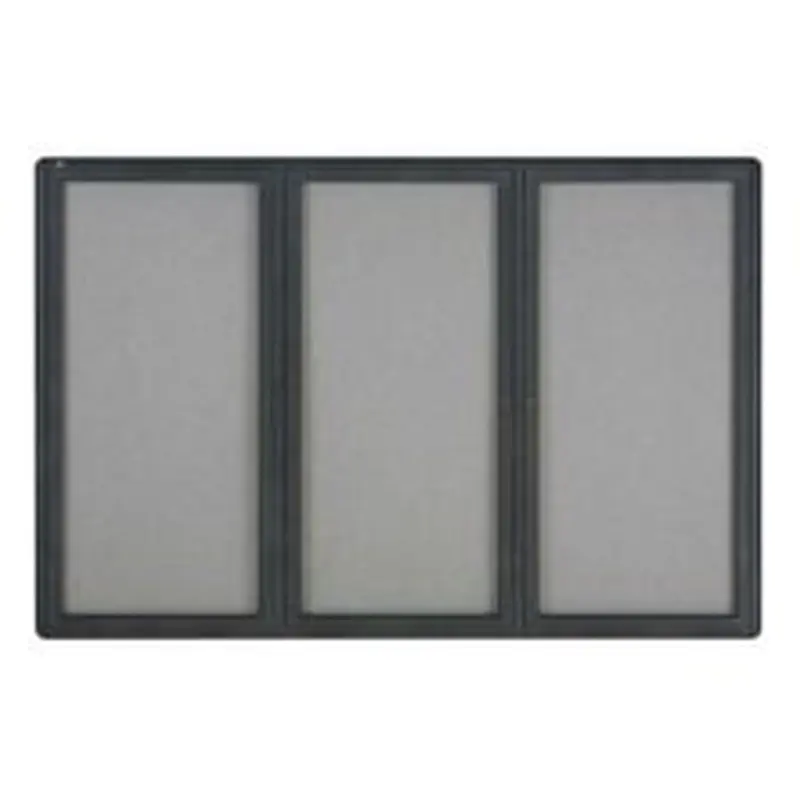 Quartet Fully Enclosed 3-Door Bulletin Board, 72" x 48", Aluminum Frame With Graphite Finish