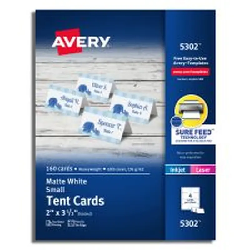 Avery Printable Small Tent Cards With Sure Feed Technology, 2" x 3.5", White, 160 Blank Place Cards