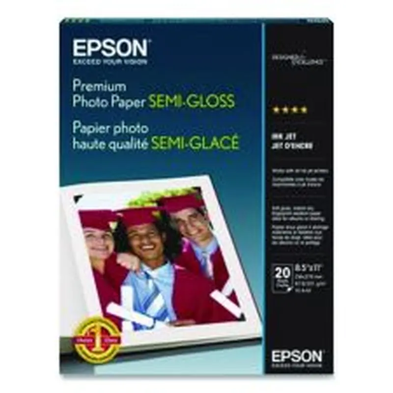 Epson Premium Photo Paper, 10.4 mil, 8.5 x 11, Semi-Gloss White, 20/Pack