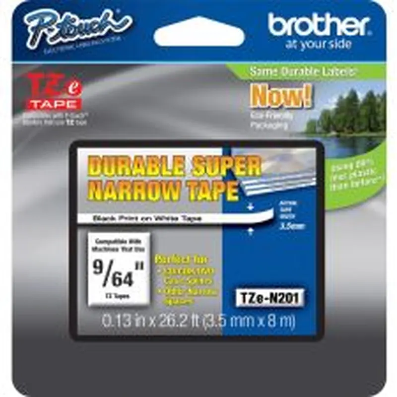 Brother TZN-201 Black-On-White Non-Laminated Tape, 0.14" x 26.2'