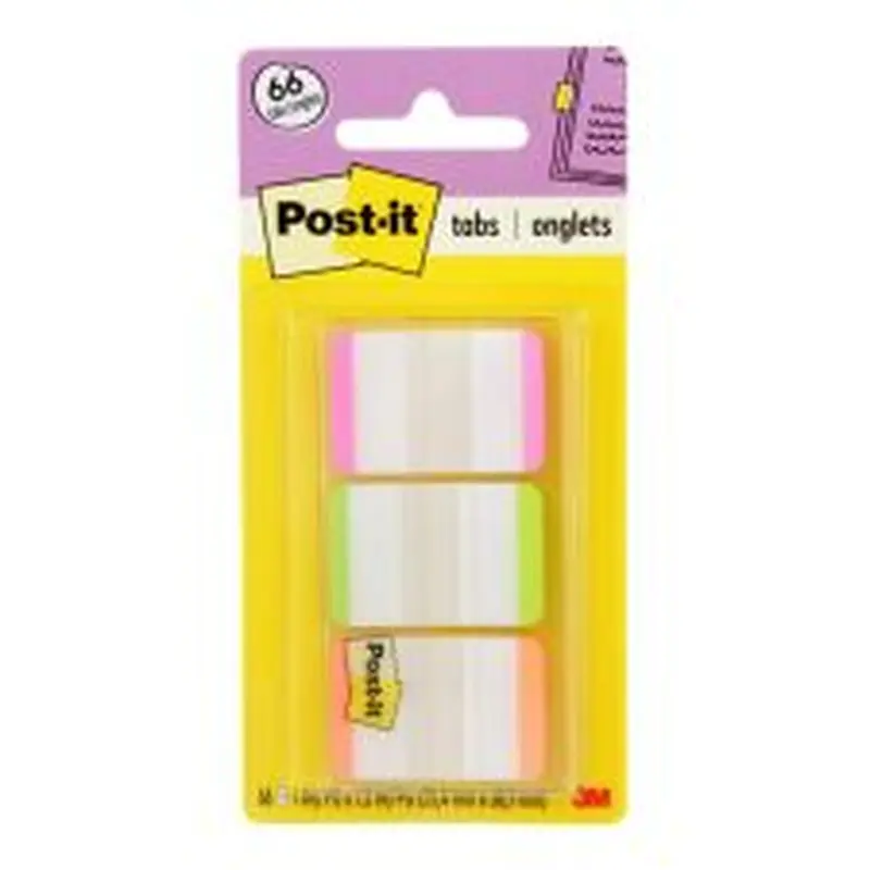 Post-it Notes Durable Filing Tabs, 1" x 1-1/2", Green/Orange/Pink Color Bars, 22 Flags Per Pad, Pack Of 3 Pads