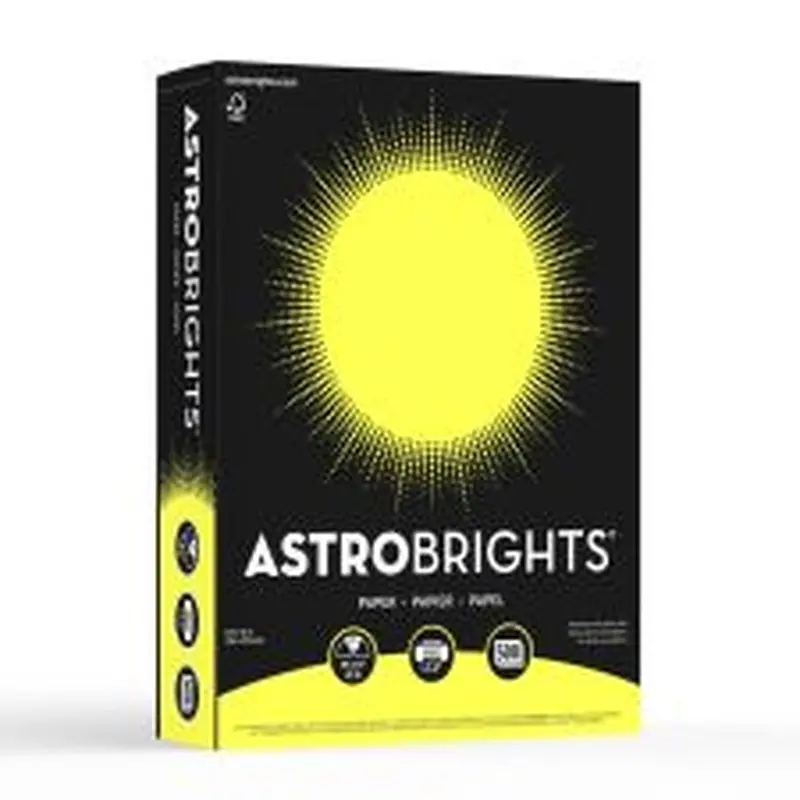 Astrobrights Color Multi-Use Printer & Copy Paper, 1 Ream, Lift-Off Lemon, Letter (8.5" x 11"), 500 Sheets Per Ream, 24 Lb, 94 Brightness