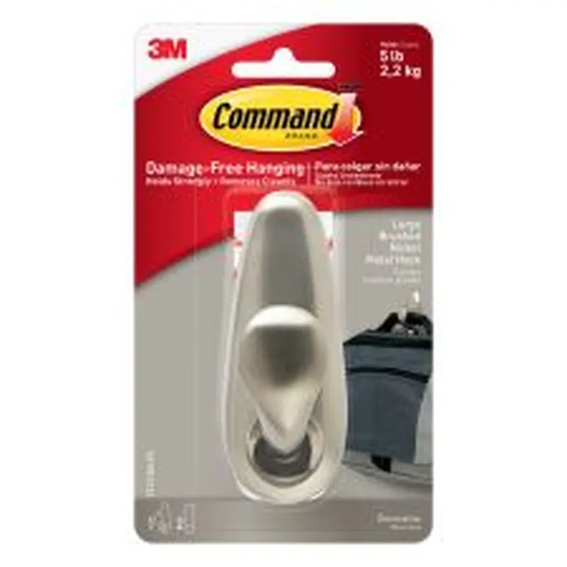 Command Large Metal Hooks, 1 Hook, 2 White Adhesive Strips, Damage Free Hanging Picture Hangers, No Tools Wall Hanging for Back to School Dorm Organization For Living Spaces