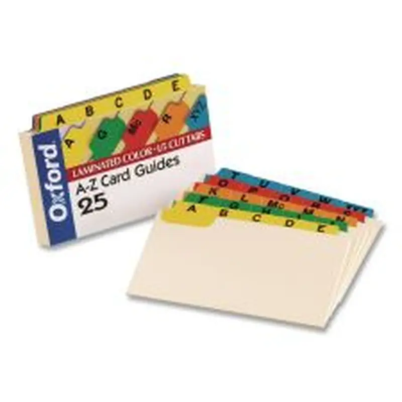 Oxford Manila Index Card Guides with Laminated Tabs, 1/5-Cut Top Tab, A to Z, 5 x 8, Manila, 25/Set