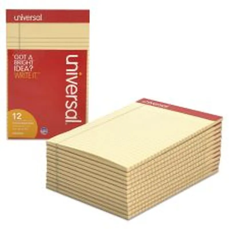 Universal Color Perforated Notepads, 5" x 8", Narrow Ruled, 100 Pages (50 Sheets), Ivory, Pack Of 12