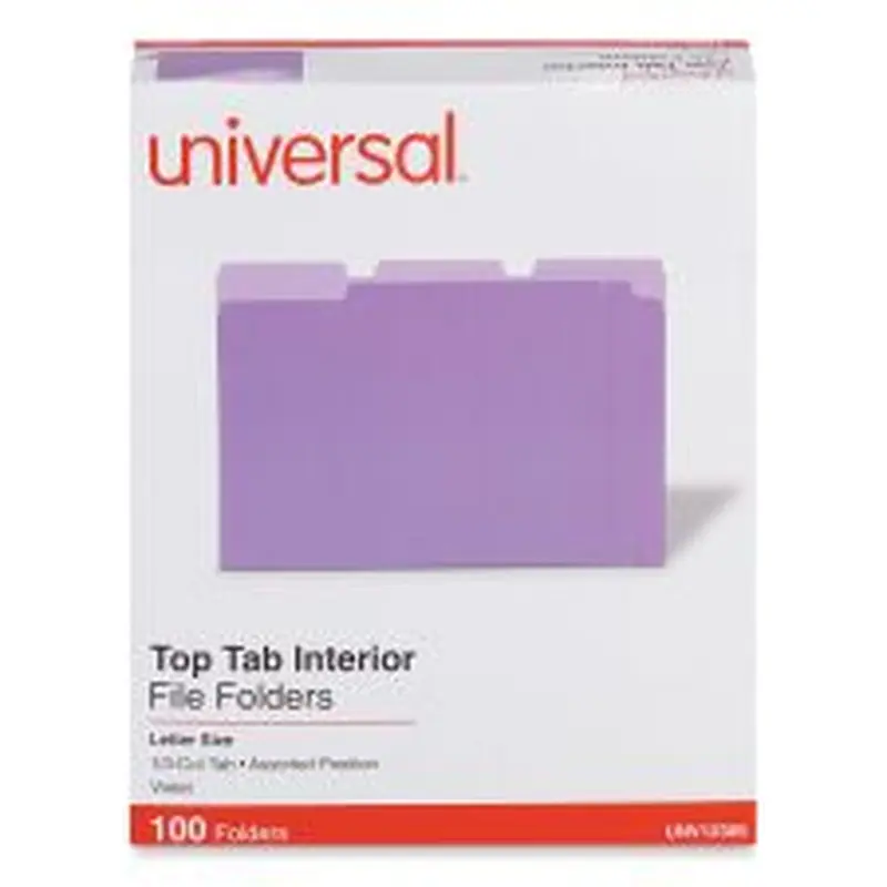 Universal Interior File Folders, 1/3-Cut Tabs: Assorted, Letter Size, 11-pt Stock, Violet, 100/Box