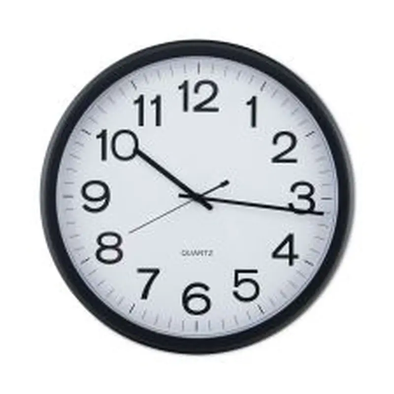 Universal Round Wall Clock, 13.5" Overall Diameter, Black Case, 1 AA (sold separately)