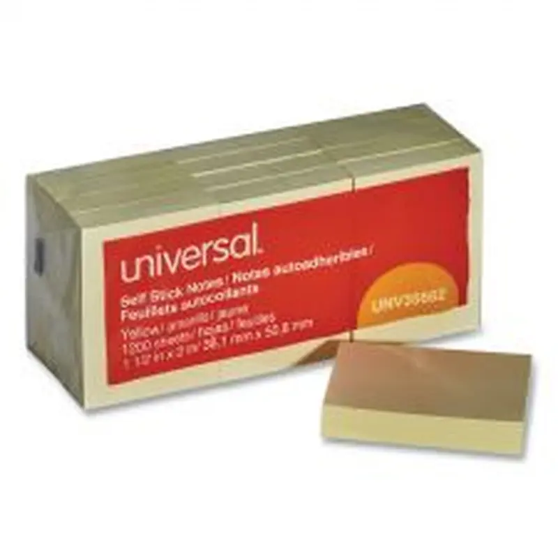Universal Self-Stick Note Pads, 1.5" x 2", Yellow, 100 Sheets/Pad, 12 Pads/Pack