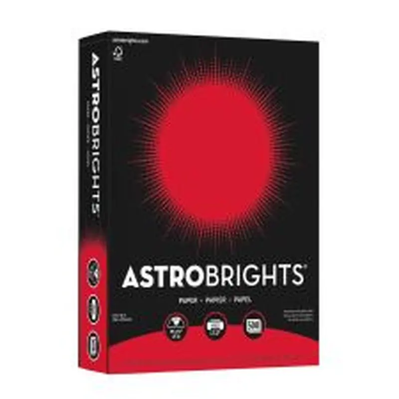 Astrobrights Color Multi-Use Printer & Copy Paper, 1 Ream, Re-Entry Red, Letter (8.5" x 11"), 500 Sheets Per Ream, 24 Lb, 94 Brightness
