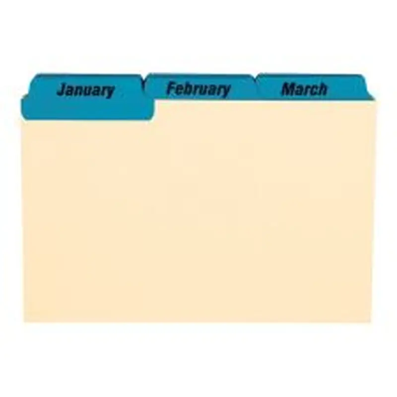 Oxford Manila Card Guides With Laminate Tabs, Monthly, 4" x 6", Manila; Blue Tabs