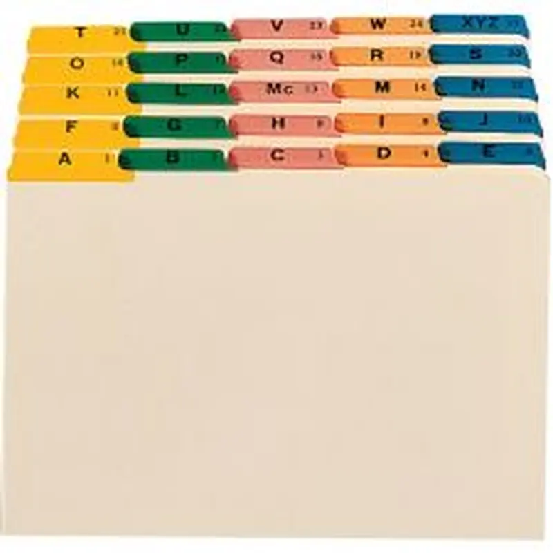 Smead Legal-Size Manila File Guides, Alphabetical, Assorted Color Tabs, Pack Of 25