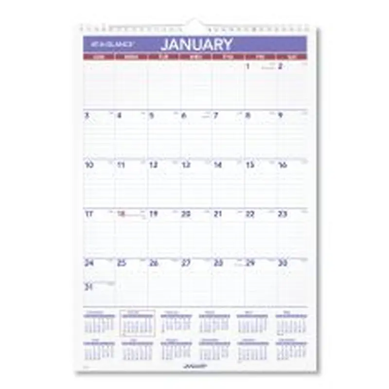 AT-A-GLANCE Monthly Wall Calendar with Ruled Daily Blocks, 12 x 17, White Sheets, 12-Month (Jan to Dec): 2026