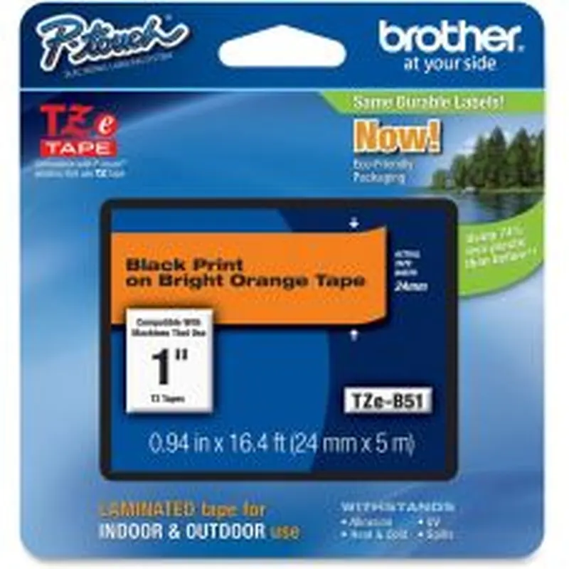P-touch TZe 1" Laminated Lettering Tape - 15/16"- Direct Thermal - Fluorescent Orange - Water Resistant - TZEB51