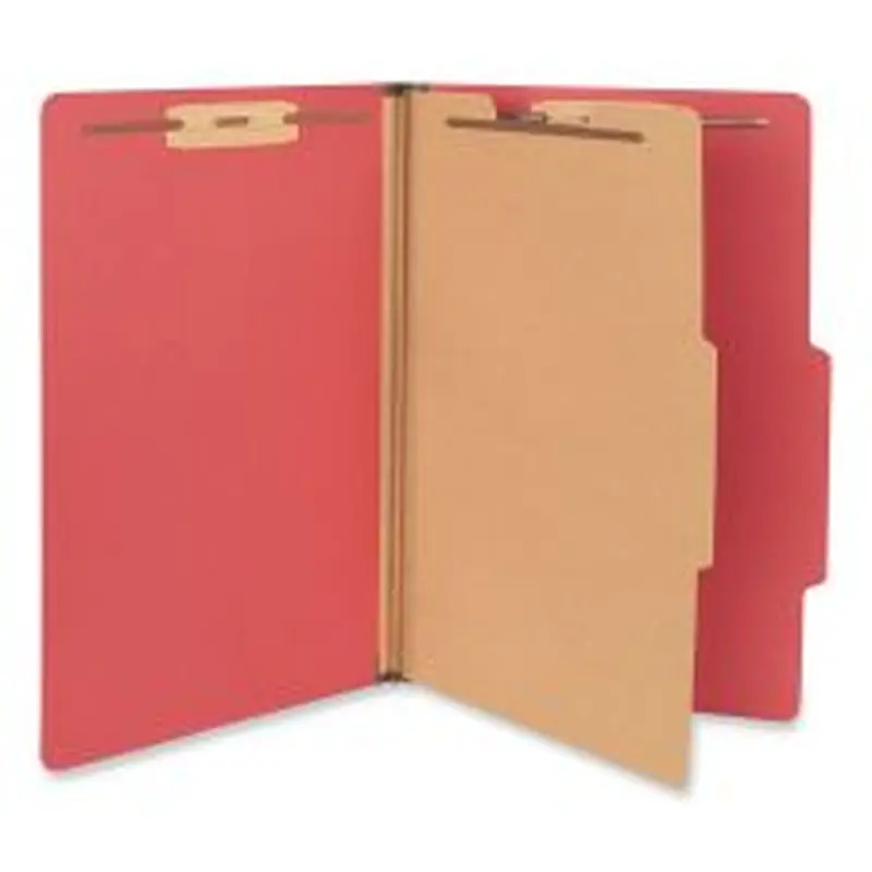 Universal Bright Colored Pressboard Classification Folders, 2" Expansion, 1 Divider, 4 Fasteners, Legal Size, Ruby Red Exterior, 10/Box
