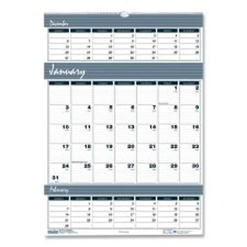 House of Doolittle Bar Harbor Recycled Wirebound 3-Months-per-Page Wall Calendar, 12 x 17, White/Blue/Gray, 14-Month: Dec 2025 to Jan 2027