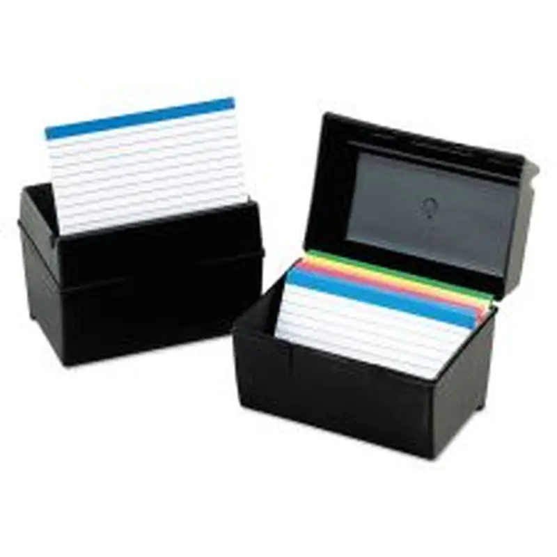 Oxford Plastic Index Card File, Holds 300 3 x 5 Cards, 5.63 x 3.63 x 3.63, Black