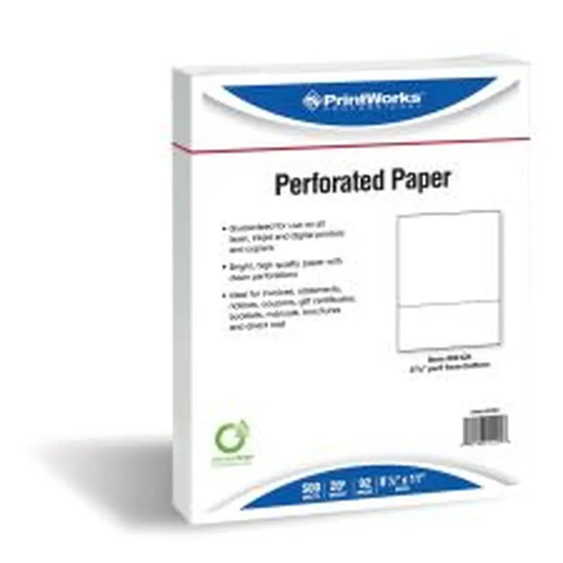 PrintWorks Professional Pre-Perforated Paper, 1 Ream, White, Letter (8 1/2" x 11"), 20 Lb, 3-2/3, Ream Of 500 Sheets