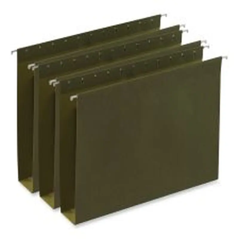 Universal Box Bottom Hanging File Folders, 2" Capacity, Letter Size, 1/5-Cut Tabs, Standard Green, 25/Box