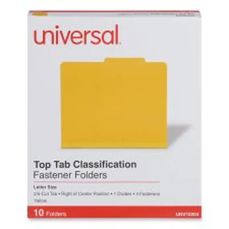 Universal Bright Colored Pressboard Classification Folders, 2" Expansion, 1 Divider, 4 Fasteners, Letter Size, Yellow Exterior, 10/Box