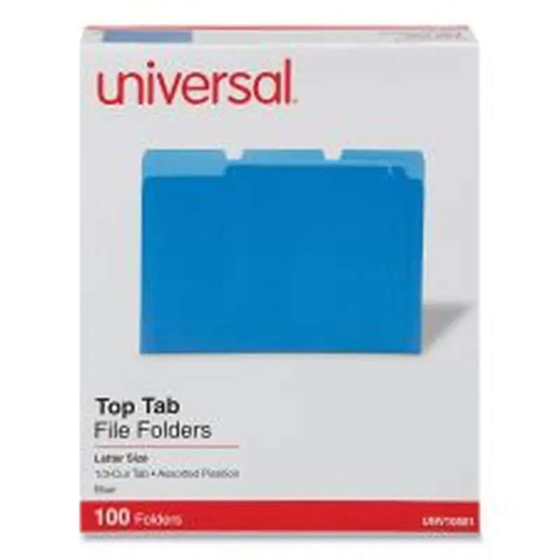 Universal Deluxe Colored Top Tab File Folders, 1/3-Cut Tabs: Assorted, Letter Size, Blue/Light Blue, 100/Box